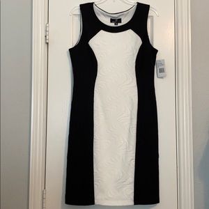 Textured black and white colorblock dress
